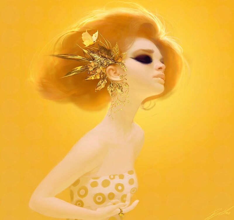woman with golden hair and butterfly