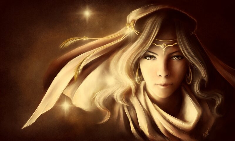 Woman with Golden Hair — Brown, Dramatic, Digital Art