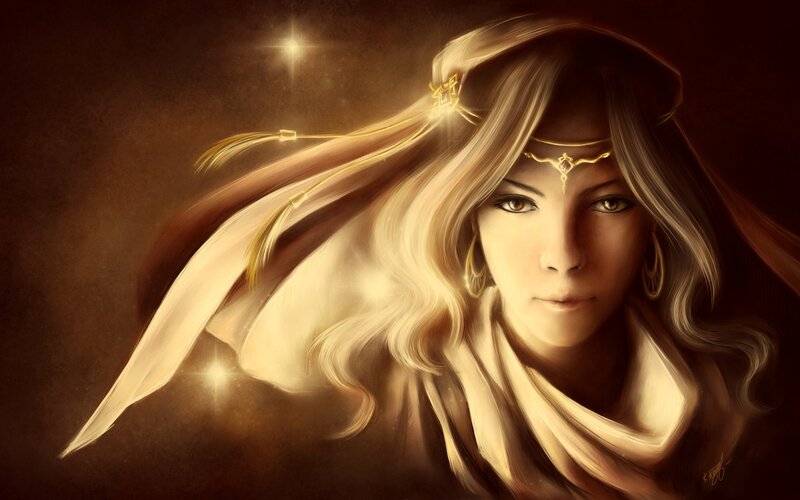Woman with Golden Hair — Brown, Dramatic