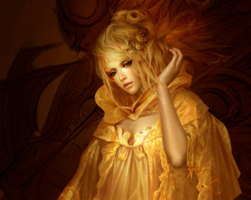 Woman with Golden Hair — Gold, Dramatic, Digital Art, Dress