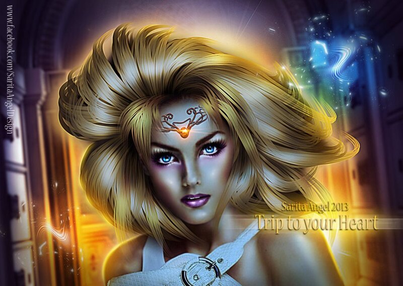 Woman with Golden Hair — Gold, Dramatic, Digital Art, Glowing Orb