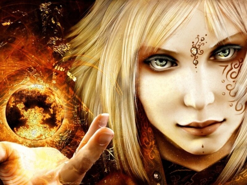 Woman with Golden Hair — Gold, Dramatic, Digital Art