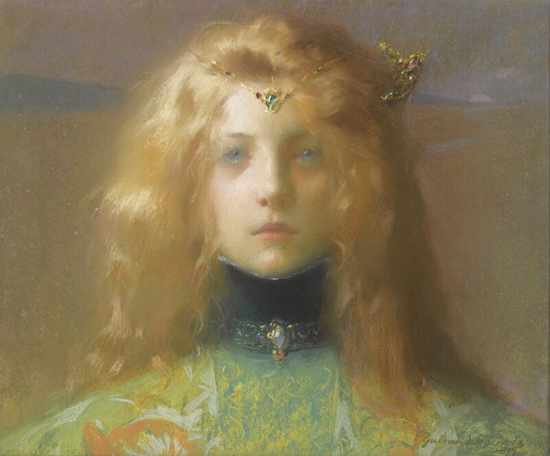 Woman with Golden Hair — Gold, Serene, Painting, Crown