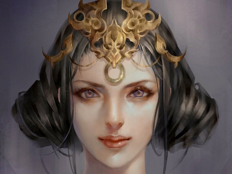 Woman with Golden Headpiece — Gray