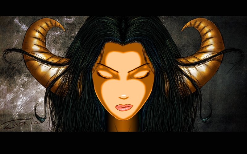 woman with golden horns