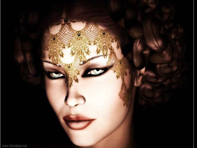 woman with golden lace mask