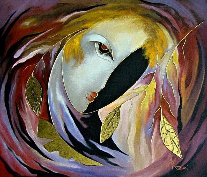 Woman with Golden Leaves