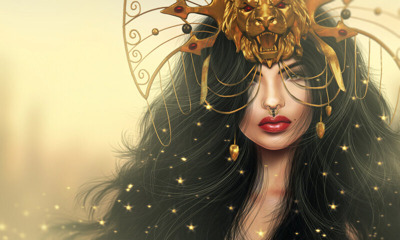 woman with golden lion crown