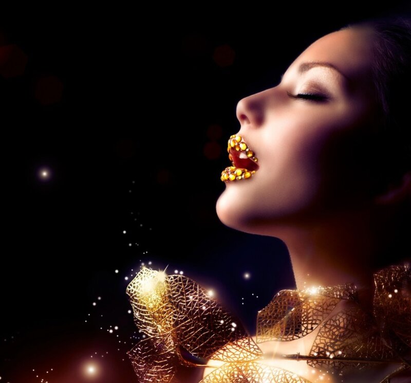 Woman with Golden Lips — Black, Dramatic