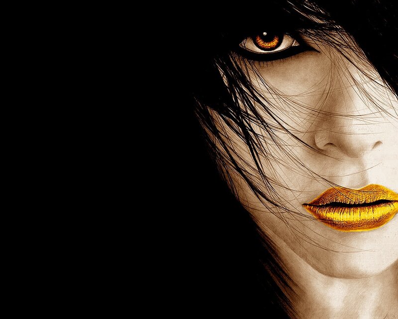 woman with golden lips