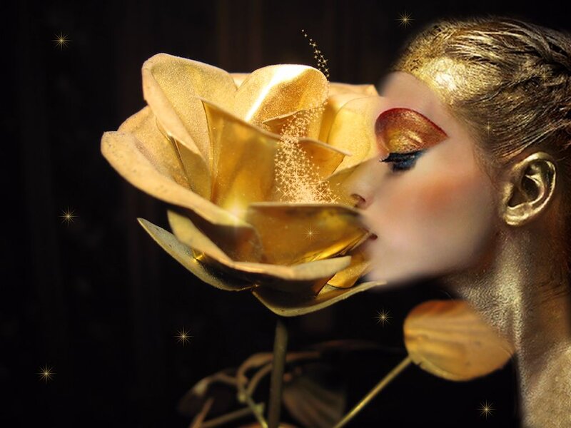 Woman with Golden Makeup — Gold, Dramatic