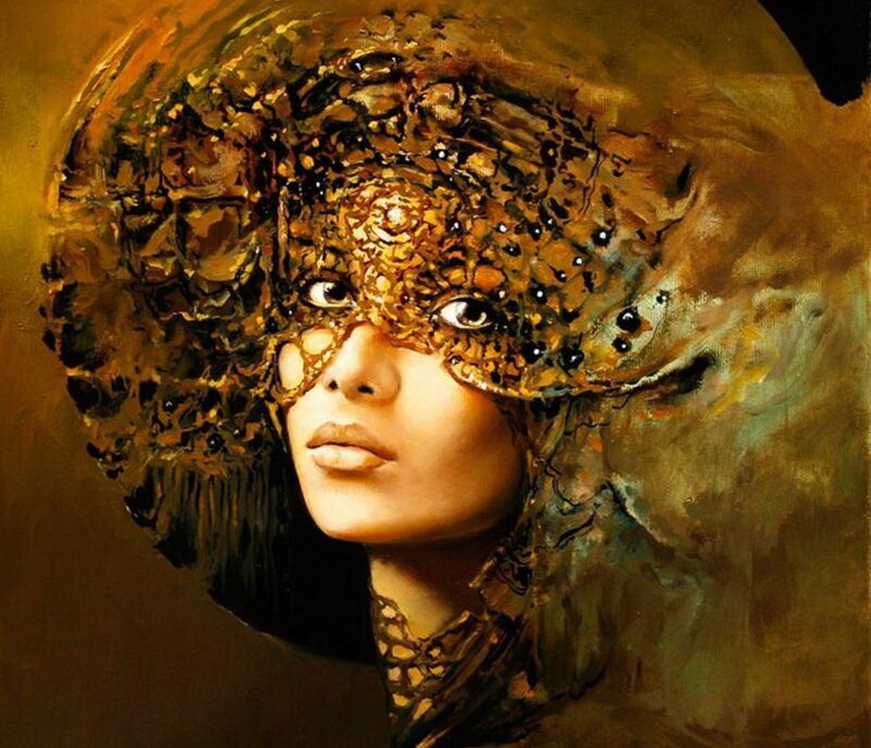 Woman with Golden Mask — Gold, Dramatic