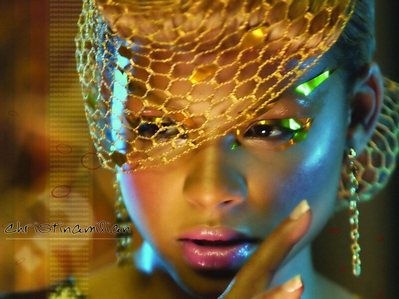 woman with golden net veil