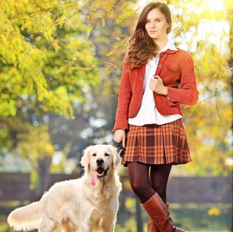 Woman with Golden Retriever — Brown