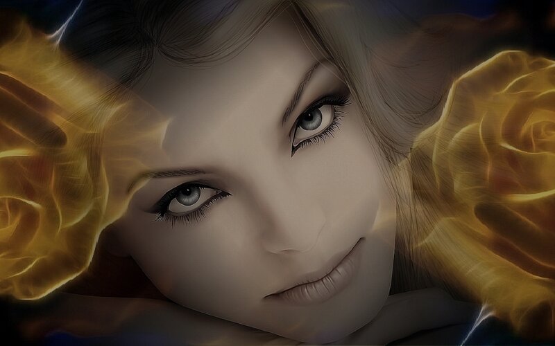 woman with golden roses