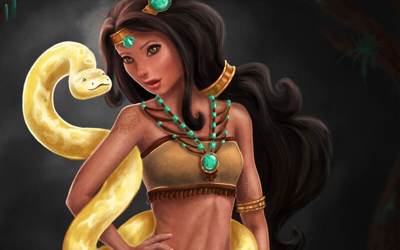 Woman with Golden Snake — Brown