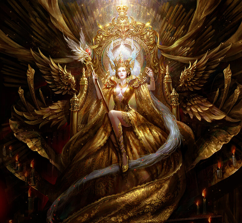Woman with Golden Wings — Gold, Dramatic, Night