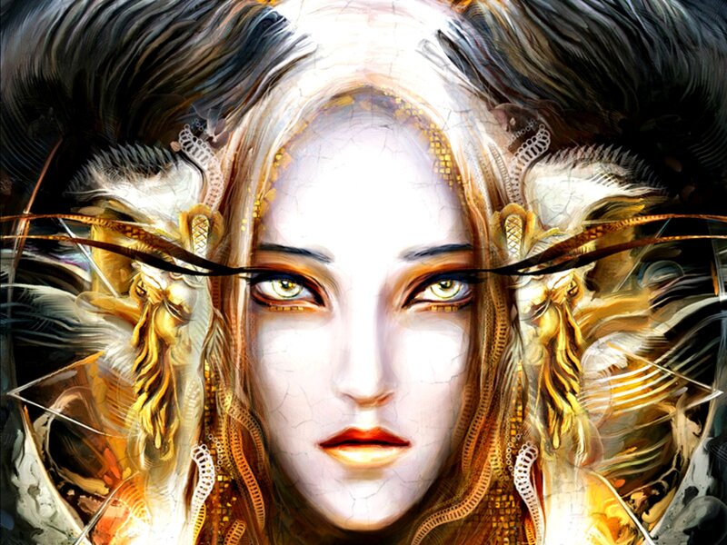 Woman with Golden Wings — White