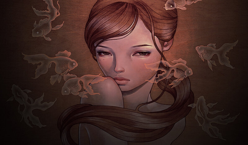 woman with goldfish