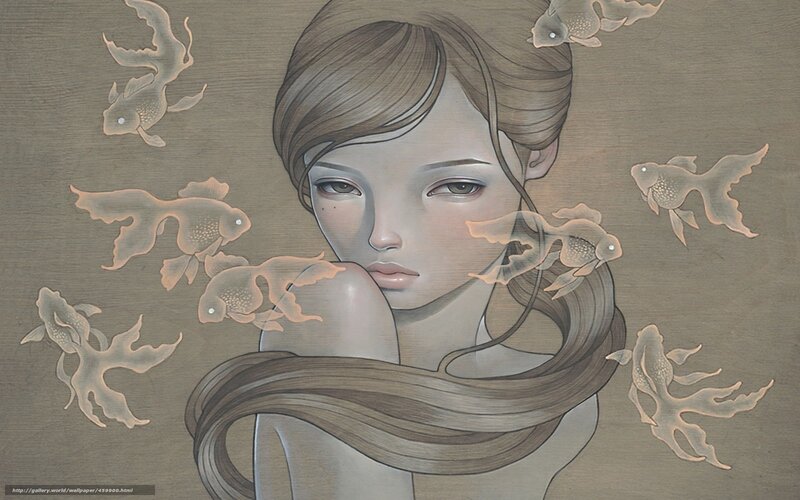 woman with goldfish illustration