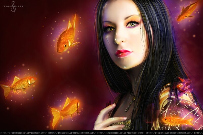 Woman with Goldfish — Purple, Dramatic