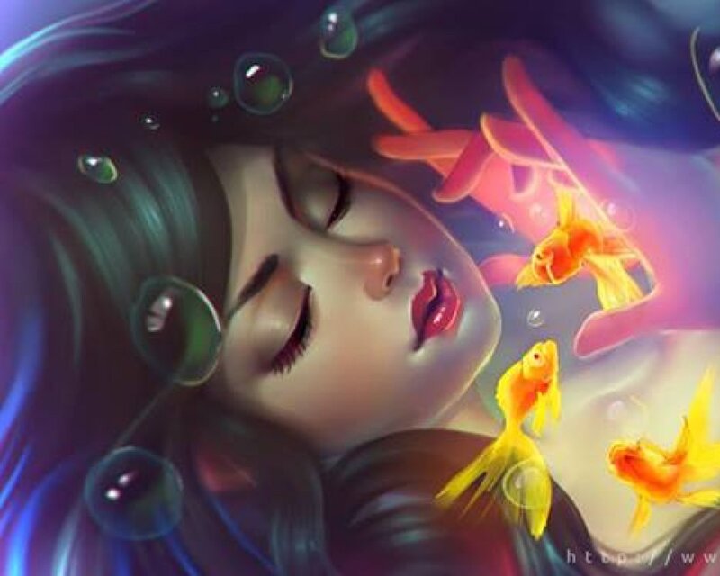 Woman with Goldfish — Purple, Serene