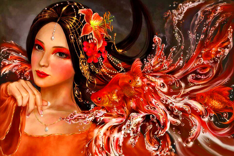 Woman with Goldfish — Red