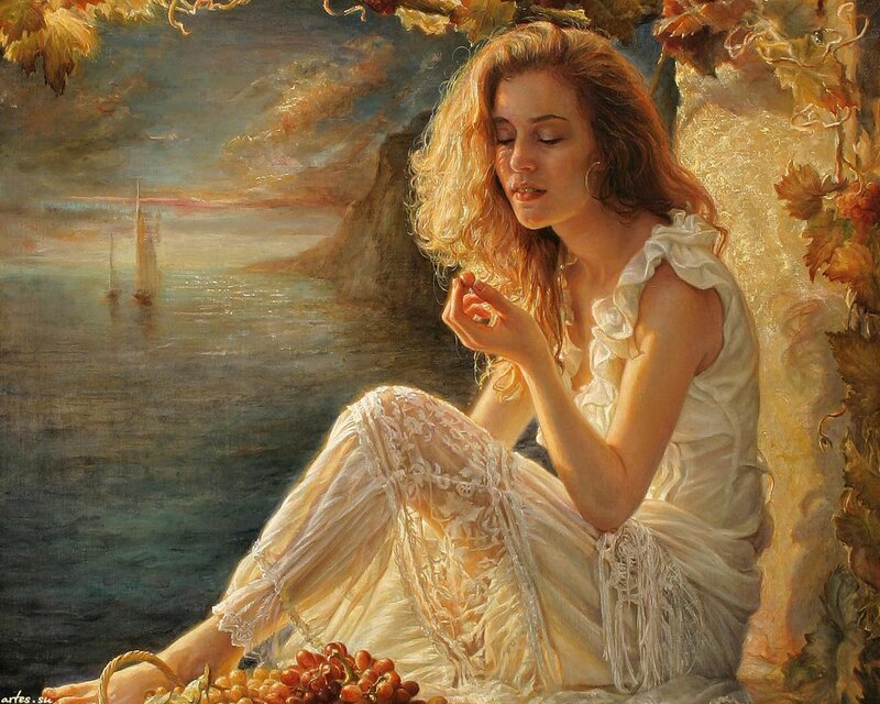 Woman with Grapes — White