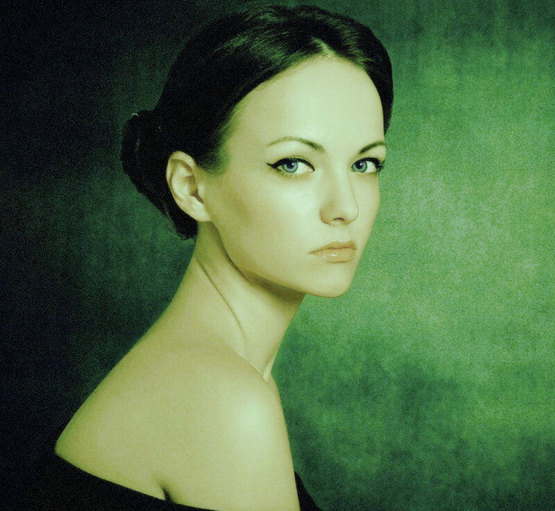 woman with green background