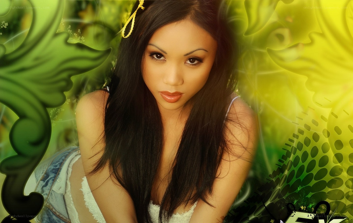 woman with green background