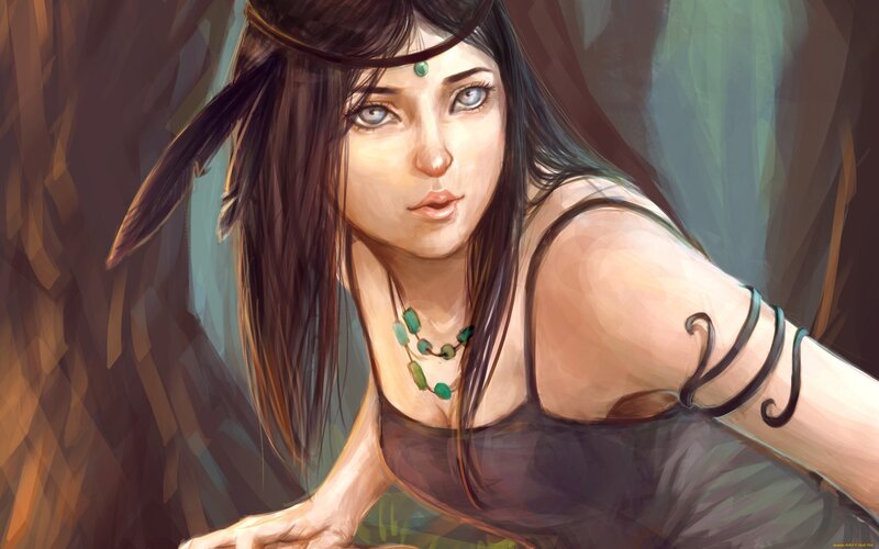 Woman with Green Beads — Brown
