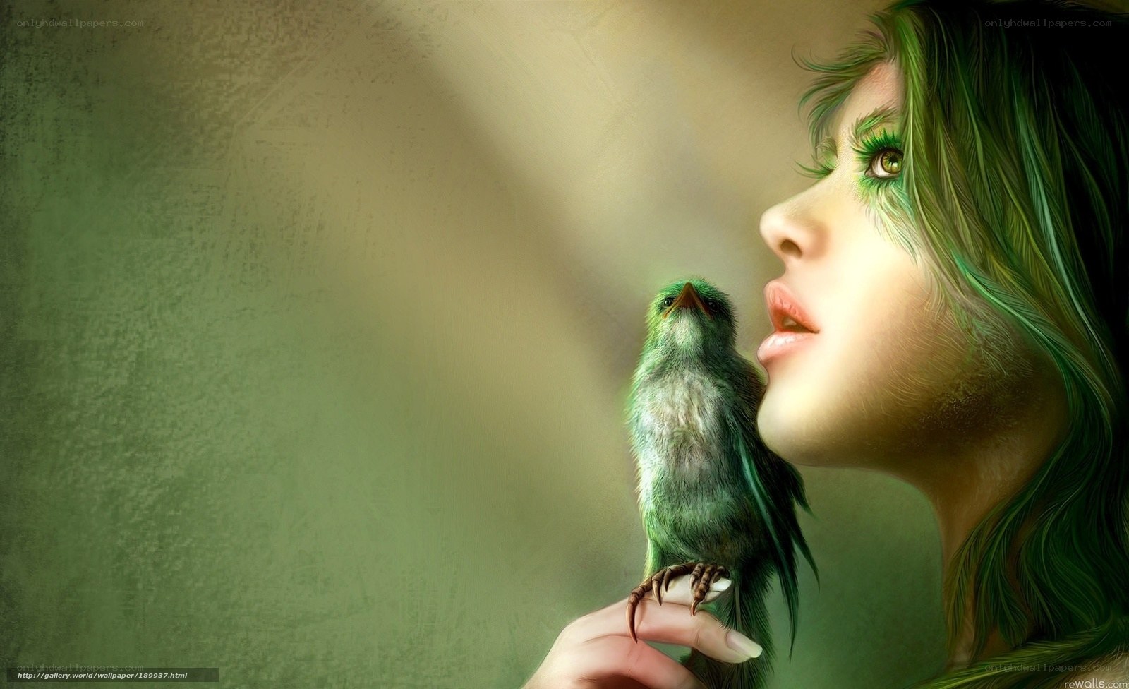 woman with green bird