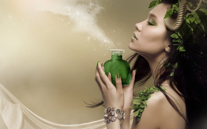 Woman with Green Bottle