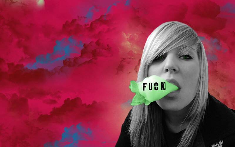 woman with green bubble gum
