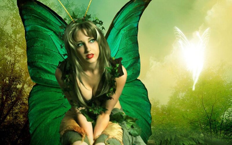 Woman with Green Butterfly Wings — Dramatic