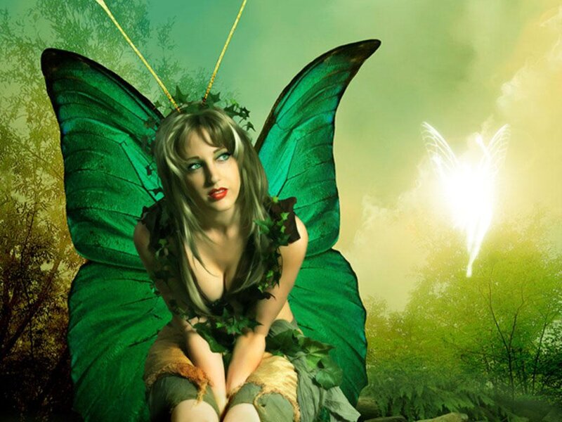 woman with green butterfly wings