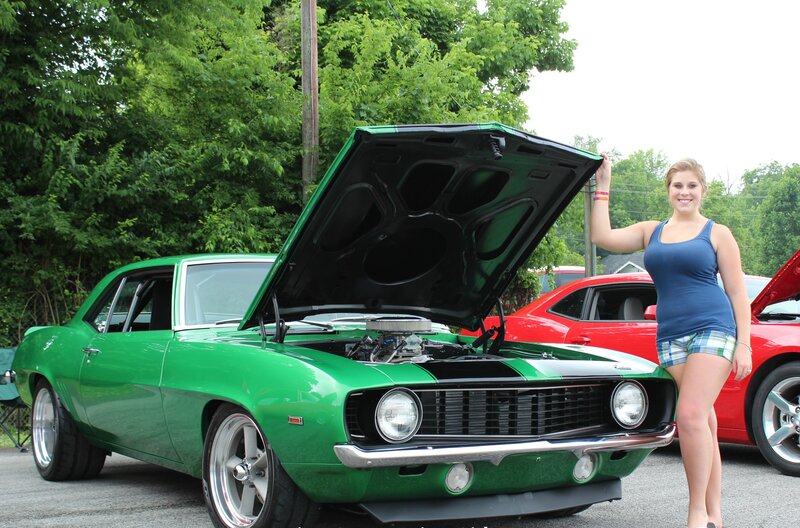Woman with Green Car — Outdoor
