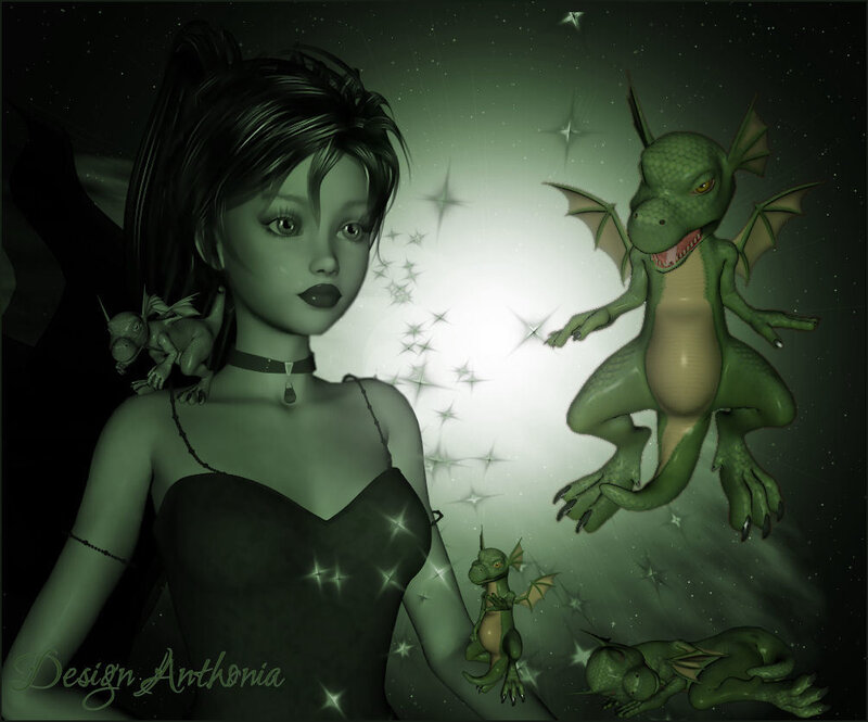 woman with green dragons