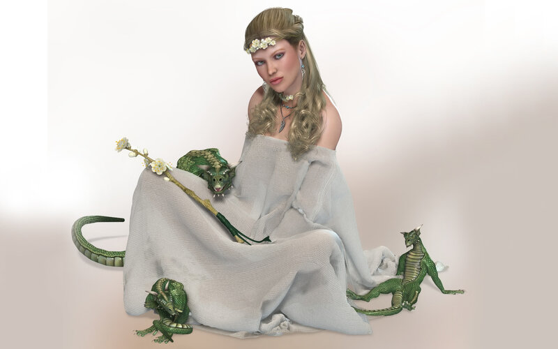woman with green dragons