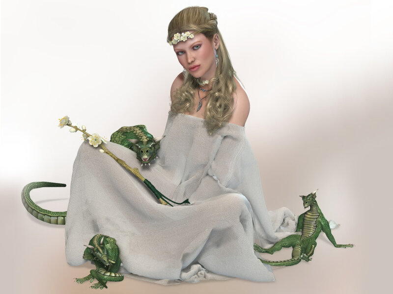 Woman with Green Dragons — Serene