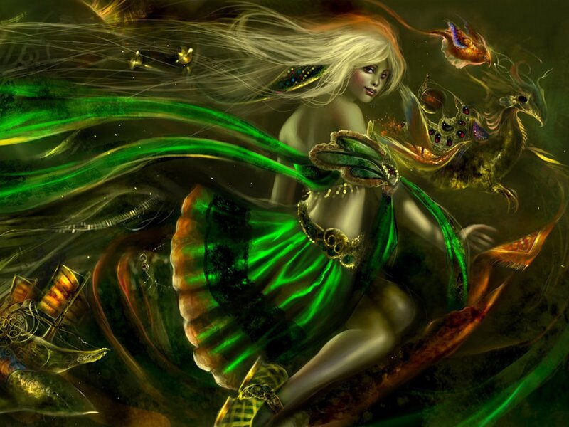 Woman with Green Dress — Dramatic, Digital Art