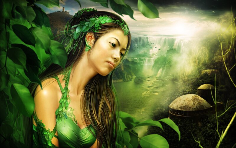 Woman with Green Dress — Serene, Afternoon