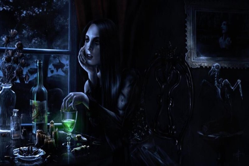 Woman with Green Drink — Black, Dark