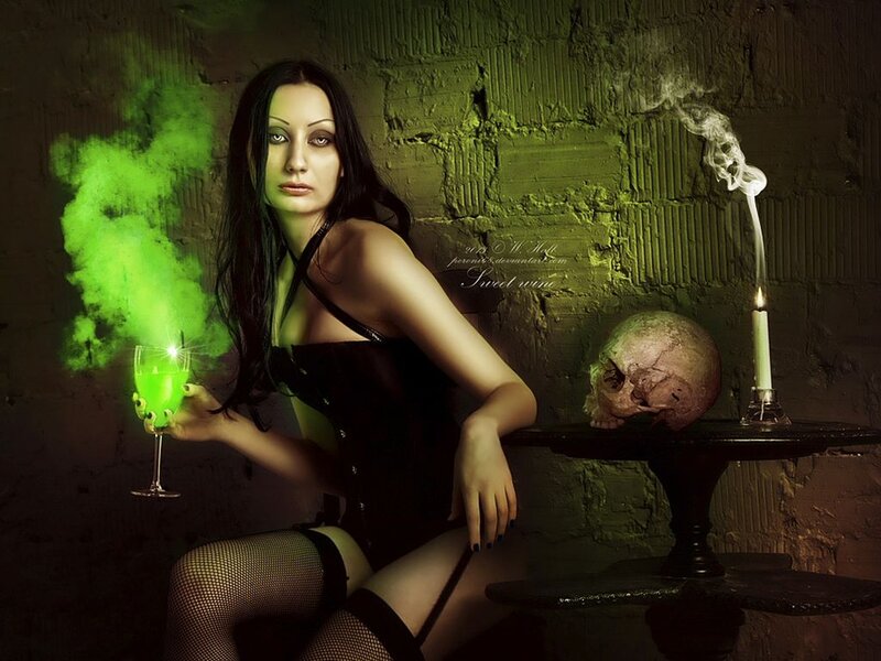 Woman with Green Drink — Black, Dramatic