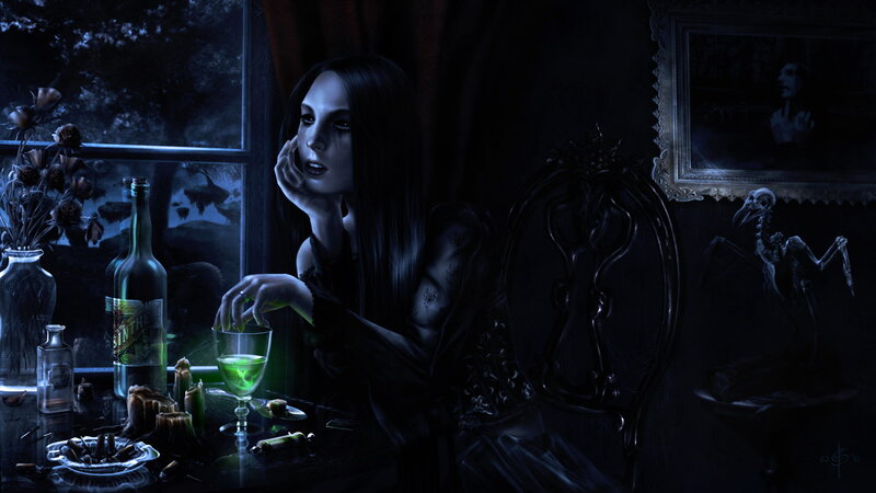 Woman with Green Drink — Blue