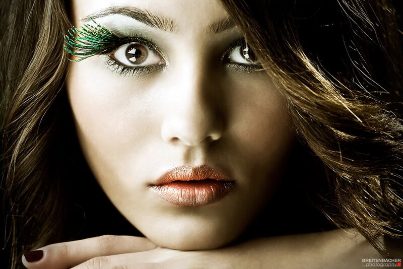 woman with green eyelashes