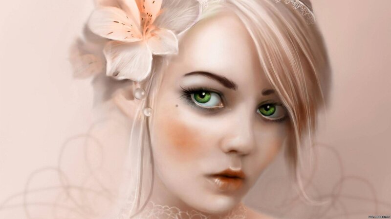woman with green eyes and flower
