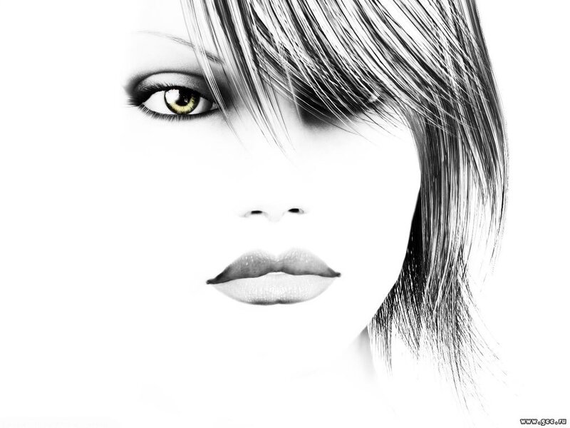Woman with Green Eyes — Black, Dramatic, Digital Art, Lips