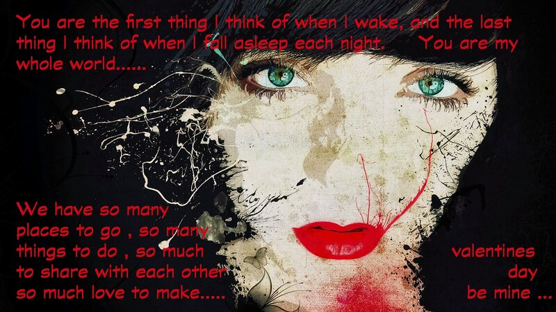 Woman with Green Eyes — Black, Dramatic, Digital Art, Red Lips, Splattered Paint