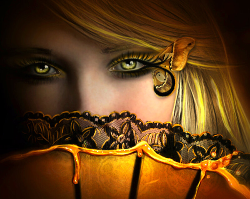 Woman with Green Eyes — Black, Dramatic, Digital Art